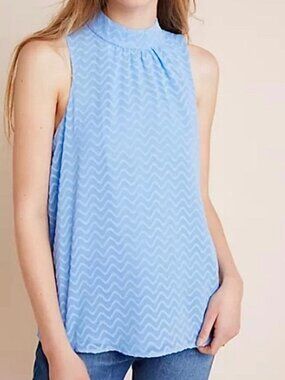 Anthropologie Maeve Charley Halter Blouse Light Blue Chevron Sz XS